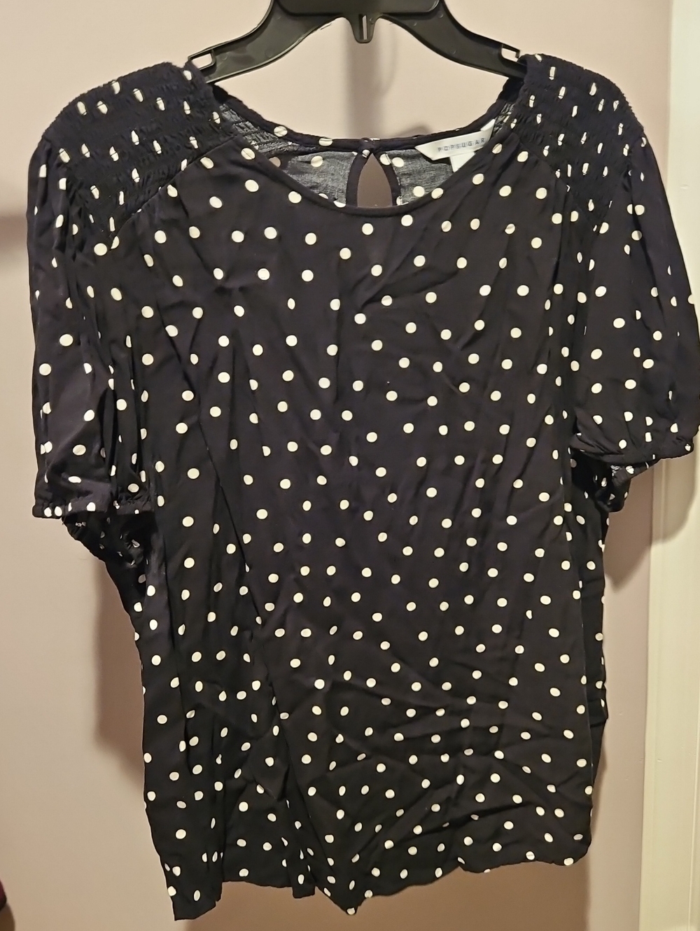 POPSUGAR Black and White Polka Dot Short Sleeve Blouse